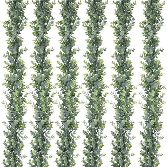 6 Pack Faux Eucalyptus Garland Plant, Artificial Vines Hanging Eucalyptus Leaves